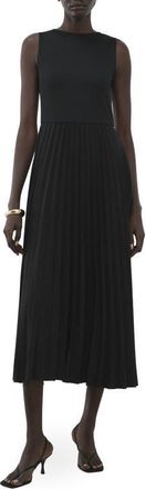 Mango Belted Pleated Sleeveless Midi Dress in Black at Nordstrom, Size 10