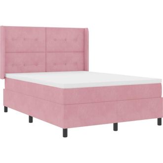 vidaXL LED Box Spring Bed with Mattres Manual Pink 140 x 200 cm Velvet vidaXL