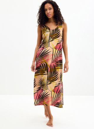 Miiyu Womens V-neck soft linen long nightgown