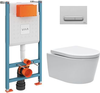 Vitra Pack Bastidor V-fix Core + Inodoro Sat Sin Brida Con Fijaciones Invisibles + Placa Cromo Mate (v-fixsatrimless-5) - Vitra