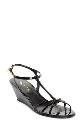 Prada Cage Wedge Sandal in Black at Nordstrom, Size 10.5Us