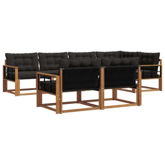 vidaXL Conjunto De Sof&aacute;s De Exterior Con Coj&iacute;n 7 Pcs Natural Y Negro Vidaxl
