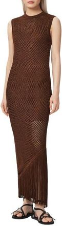 AllSaints Jessie Sleeveless Fringe Trim Dress in Burnt Brown at Nordstrom, Size X-Small