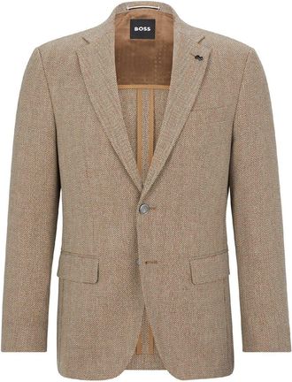 HUGO BOSS Mens Herringbone Patterned Flap Pocket Blazer in Medium Beige - Size 36 (Chest)