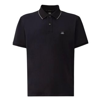 C.P. Company Polo Shirts, male, Blue, Size: L Stretch Piquet Short Sleeve Polo