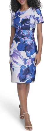 Calvin Klein Floral Short Sleeve Sheath Dress in Spring Mist Multi at Nordstrom Rack, Size 16