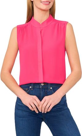 CeCe by Cynthia Steffe Sleeveless Mandarin Collar Button-Up Shirt in Magenta at Nordstrom, Size X-Large