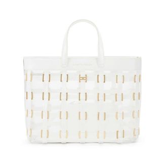 Elisabetta Franchi Tassen, Dames, Wit, ONE Size, Leer, Kleine Tote Bag met Ringen
