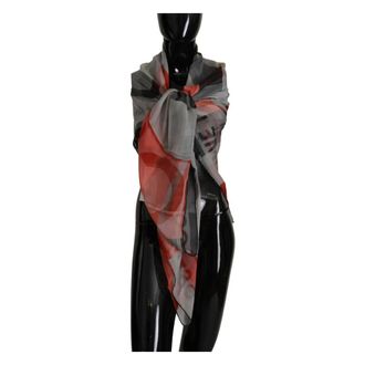 Costume National Grijs Rood Geruit Zijden Sjaal - Dames - Accessoires - Veelkleurig - Maat: ONE Size Zijde