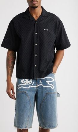 Icecream Mega Crop Cotton Pointelle Camp Shirt in Black at Nordstrom Rack, Size Xx-Large