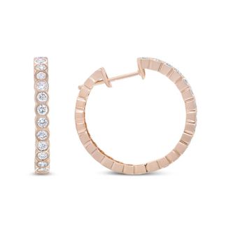 House of Brilliance 18K Rose Gold 1 Cttw Round Bezel-Set Diamond Hoop Earrings (F-G Color, VS1-VS2 Clarity)