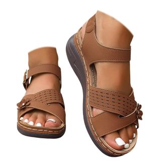 Generic Orthopedic Wide Sandals for Women 2026,Summer Casual Flat Boho Open Toe Flower Platform Sandals Solid Color Slip-On Beach Casual Comfortable Summer Ba