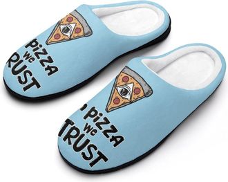 Generic Illuminati In Pizza We Trust Slippers Men Winter Warm Cotton Anti-Slip Indoor Slip-Ons House Shoes