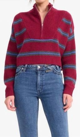 Staud Cropped Hampton Cashmere Sweater In Crimson Stripe