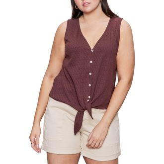 Sanctuary Vacation Textured Tie Front Button-Up Tank in Mesa at Nordstrom Rack, Size 1X