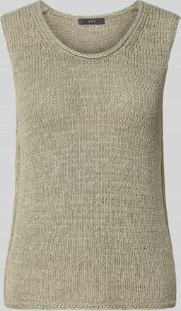 Oui Stricktop aus Baumwoll-Mix mit Rundhalsausschnitt in Gruen, Gr&ouml;&szlig;e 34