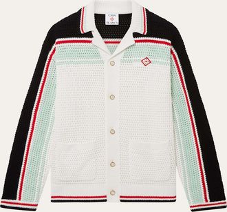 Casablanca Mens Crochet Cotton Stripe Button-Down Shirt