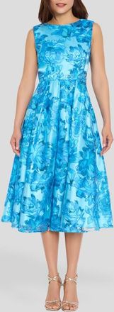 Tahari by ASL Embroidered Sleeveless Fit & Flare Midi Dress in Blue Jewel at Nordstrom, Size 14