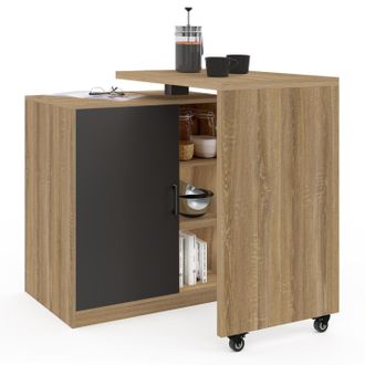 IDMarket Mobile Bar Girevole Polo 2 In 1 Faggio Imitazione Anta Nera