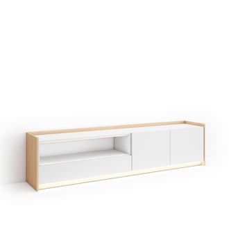 Skraut Home Mueble tv efecto madera blanco y roble 207x37x50cm con Led