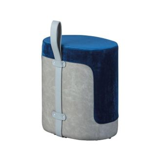 M&S Collection M&s - pouf blu e grigio con maniglia in ecopelle, 38x32,5x43 cm