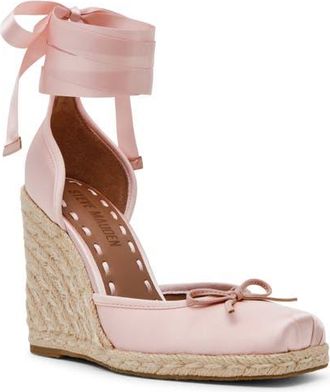 Steve Madden Varina Ankle Strap Wedge Espadrille in Blush Satin at Nordstrom, Size 8.5