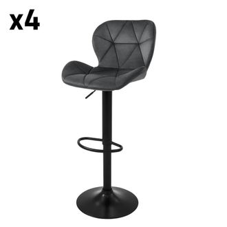 ML Design Lote de 4 taburetes de bar de terciopelo, grises