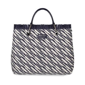 Emporio Armani Blauw en wit geweven winkeltas - Dames - Handtassen - Blauw - ONE Size - Polyester - Tassen