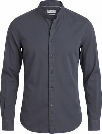 Brunello Cucinelli Garment-Dyed Twill Shirt With Mandarin Collar