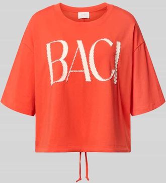 Oui Boxy Fit T-Shirt mit Perlen und Tunnelzug in Koralle, Gr&ouml;&szlig;e 38