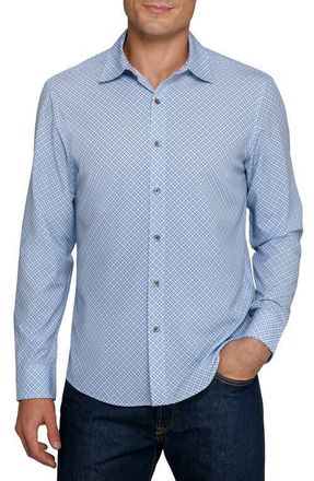 W.R.K Slim Fit Geometric Print Performance Button-Up Shirt in Blue/green at Nordstrom, Size Xx-Large