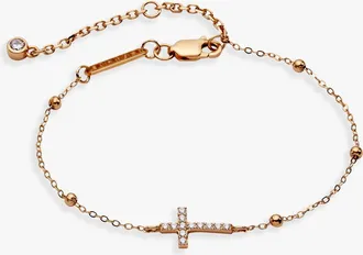 Alex and Ani Cross Delicate Pave Crystal Beaded Strand Bracelet in Gold at Nordstrom