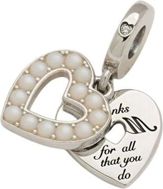Pandora Dije Doble Colgante Coraz&oacute;n Blanco Perlado - Accessories - Mujer - Gris - ONE SIZE