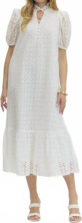 Entro Eyelet Puff Sleeve Midi Dress In Off White