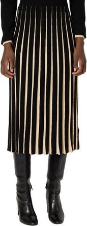 Gerard Darel Bibiane Two Tone Pleated Knit Midi Skirt in Black at Nordstrom, Size X-Large