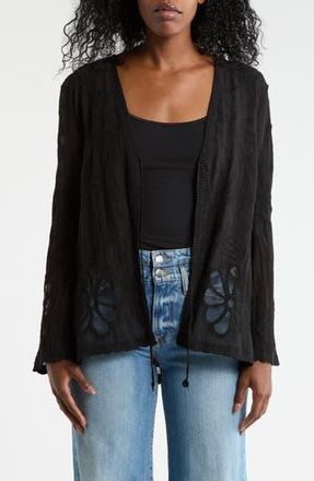 Forgotten Grace Floral Embroidered Tie Front Cardigan in Black at Nordstrom Rack, Size X-Large