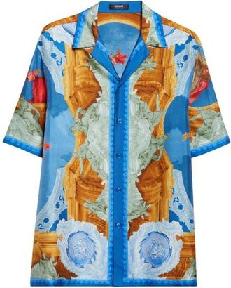 Versace Silk Camp Shirt in Multicolor at Nordstrom, Size 42 Us