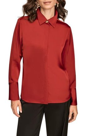 DKNY Satin Hidden Button-Up Top in Metropolit at Nordstrom, Size Large