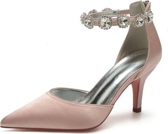 Generic Women Heels Wedding Bridal Stiletto Shoes Pointed High Heel Pumps Satin Pointy Wedding Evening Dress Shoes 8Cm,Bean Paste,10 UK