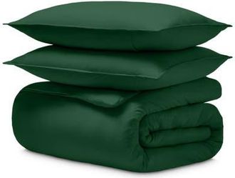 Bare Home Organic Cotton Jersey Duvet Cover & Pillowsham Set in Forest Green at Nordstrom, Size Full