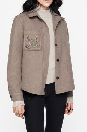 Disturbia Cordelia Floral Frog Embroidered Shacket in Taupe at Nordstrom, Size 10