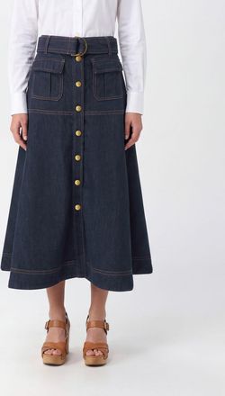 Zimmermann Gonna midi Harbour A-line in denim con cintura regolabile
