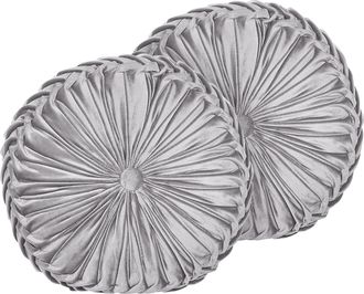 Beliani Conjunto De 2 Cojines De Terciopelo Gris 40 Cm Pliegues Minimalista Udala
