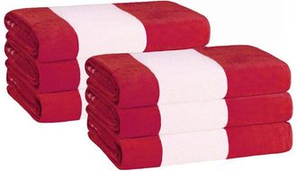 Superior Set Of 6 Cabana Stripe Oversized Cotton Beach Towels