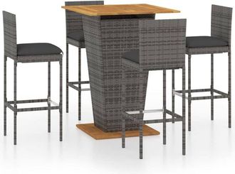 vidaXL Set De Muebles De Bar De Jard&iacute;n 5 Pzas Y Cojines Rat&aacute;n Pe Gris Vidaxl