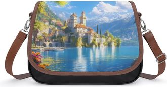 Generic Beautiful Castle Port Crossbody Bag Womens Handbag PU Message Bags Shoulder Purse with Adjustable Strap