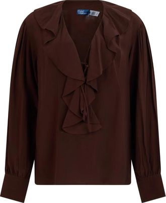 Polo Ralph Lauren Blouse met ruches - Dames - Blouses - Bruin - S - Overhemden
