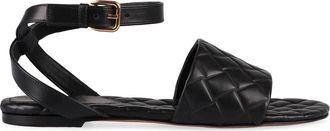 Bottega Veneta Geweven platte sandalen met enkelband - Dames - Sandalen - Zwart - 36 EU - Leer - Schoenen