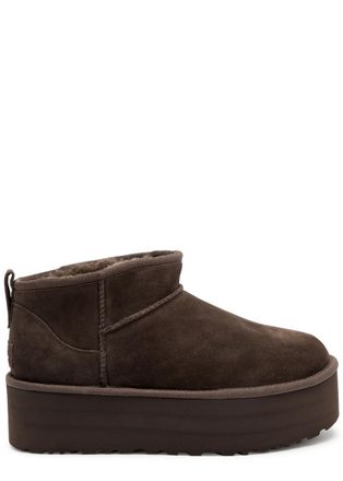 UGG Classic Womens Designer Ultra Mini Brown Suede Flatform Boots UK8 - 41 (IT41/ UK8)