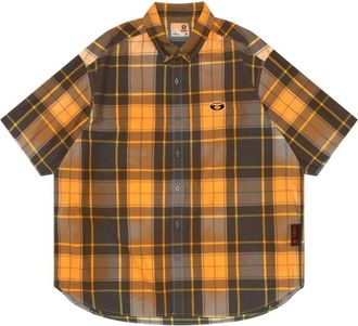 Aape By A Bathing Ape logo-appliqué plaid shirt - men - Cotton - S - Orange